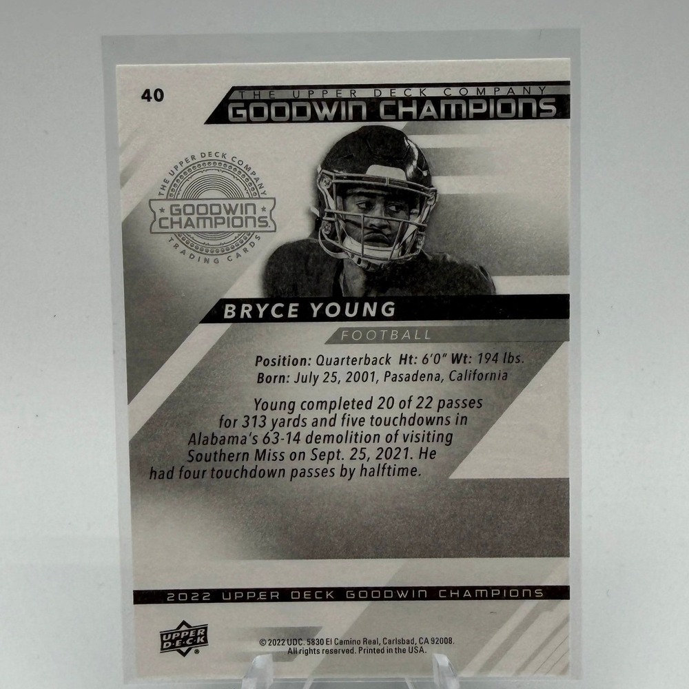 Bryce Young 2022 Upper Deck Goodwin Champions 40 NCAA Alabama Crimson Tide